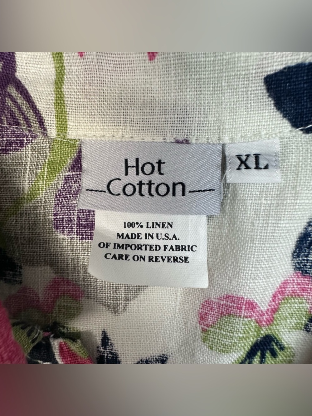 Hot Cotton 100% Linen Ivory Floral Print Button Down Top XL - Picture 8 of 8